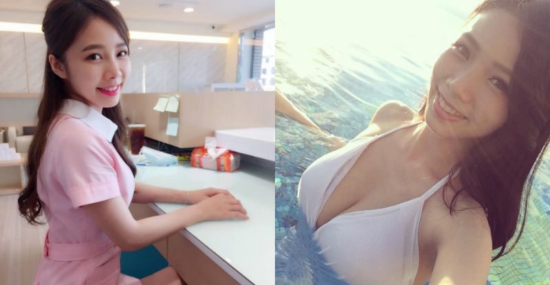 台中「正妹美齿师」超可爱　脱下制服露出白皙酥胸好性感！网友：马上预约