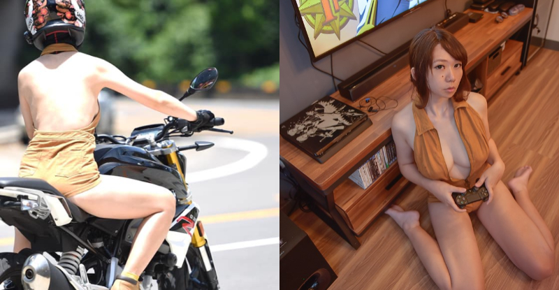 火辣重机女骑士「十字风」清凉上路　用身体帮爱车洗泡泡浴！