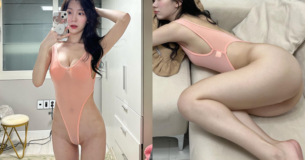 好干净！「韩国白皙正妹」大胆穿透肤连身装，高衩露出「整片美肌」网友狂放大