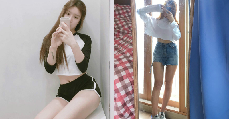 妹子白色细肩背心内建「可爱圆乳」超明显！一双「不科学长腿」好抢镜！-小湿妹图